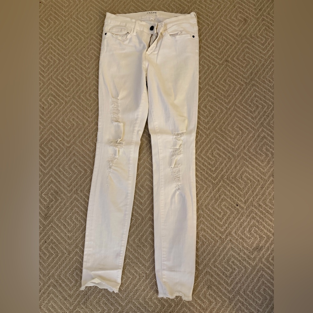 Frame Denim Cream Distressed Jeans